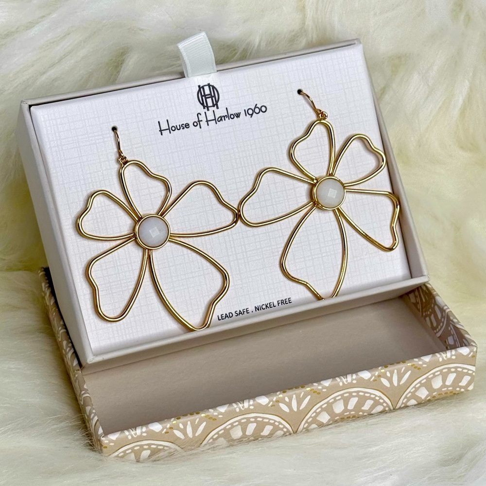 House of Harlow 1960 Gold Floral Statement Earrings